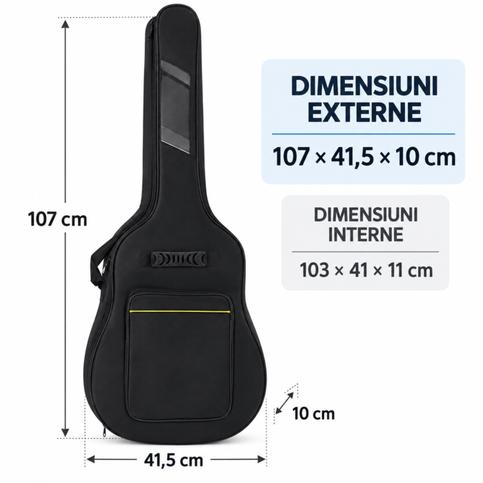 Husa de chitara VarioShop®, pentru transport si depozitare, cu bretele reglabile si 2 buzunare, 107 x 41,5 x 10 cm, negru [4]