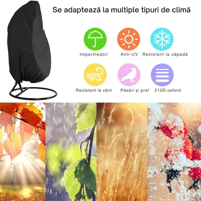Husa de protectie pentru scaun de gradina VarioShop®, impermeabila, rezistenta extinsa, usor de depozitat, material oxford, sezon toamna-iarna, 450 x 155 cm, Negru [6]