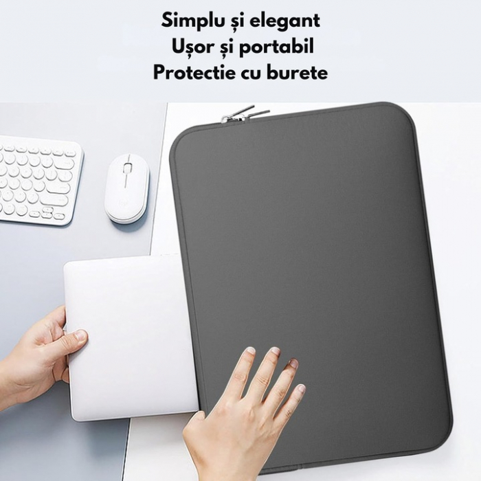 Husa de Protectie si Transport pentru Laptop VarioShop®, pana la 15.6 inch, cu Burete Antisoc, Rezistena la Apa, Compatibila cu Apple MacBook Air, MacBook Pro Touch, 42 x 1.5 x 30 cm, Gri [2]