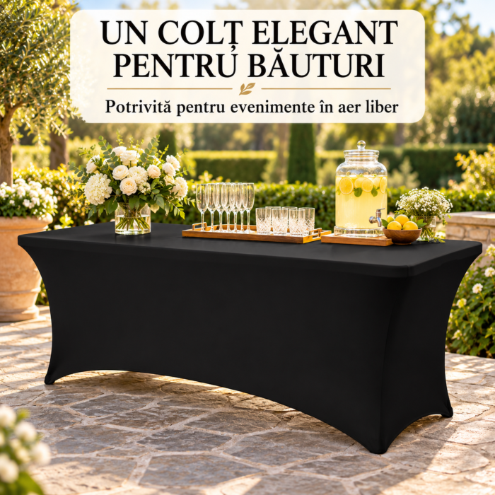Husa elastica pentru masa VarioShop®, pentru banchete si catering, buzunare pentru picioare, reutilizabila, poliester cu spandex, lavabila la 30°C, neagra [3]