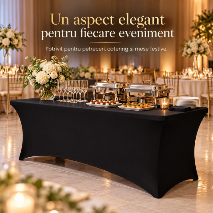Husa elastica pentru masa VarioShop®, pentru banchete si catering, buzunare pentru picioare, reutilizabila, poliester cu spandex, lavabila la 30°C, neagra [9]