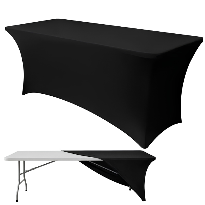 Husa elastica pentru masa VarioShop®, pentru banchete si catering, buzunare pentru picioare, reutilizabila, poliester cu spandex, lavabila la 30°C, neagra [12]