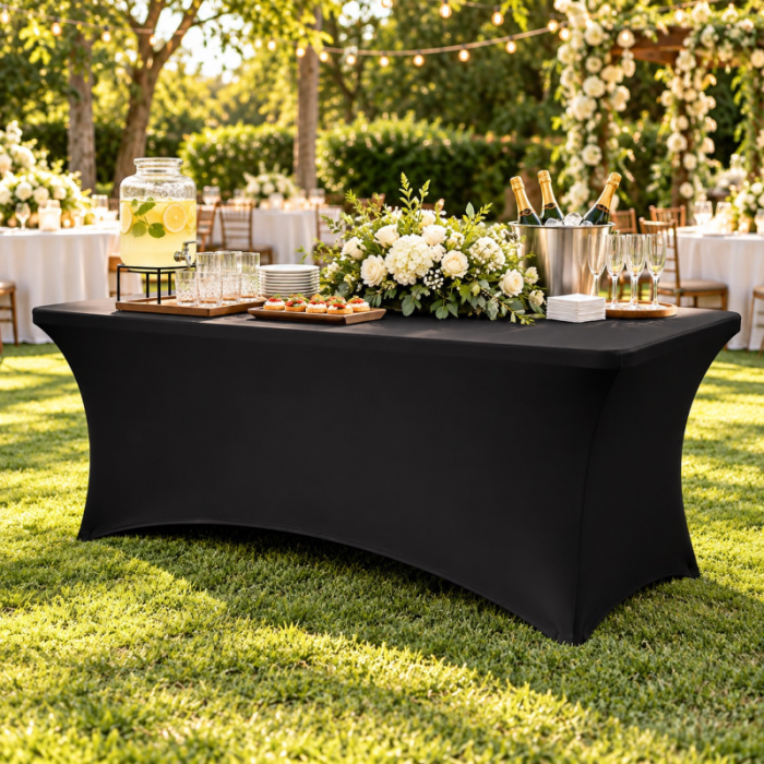 Husa elastica pentru masa VarioShop®, pentru banchete si catering, buzunare pentru picioare, reutilizabila, poliester cu spandex, lavabila la 30°C, neagra [10]