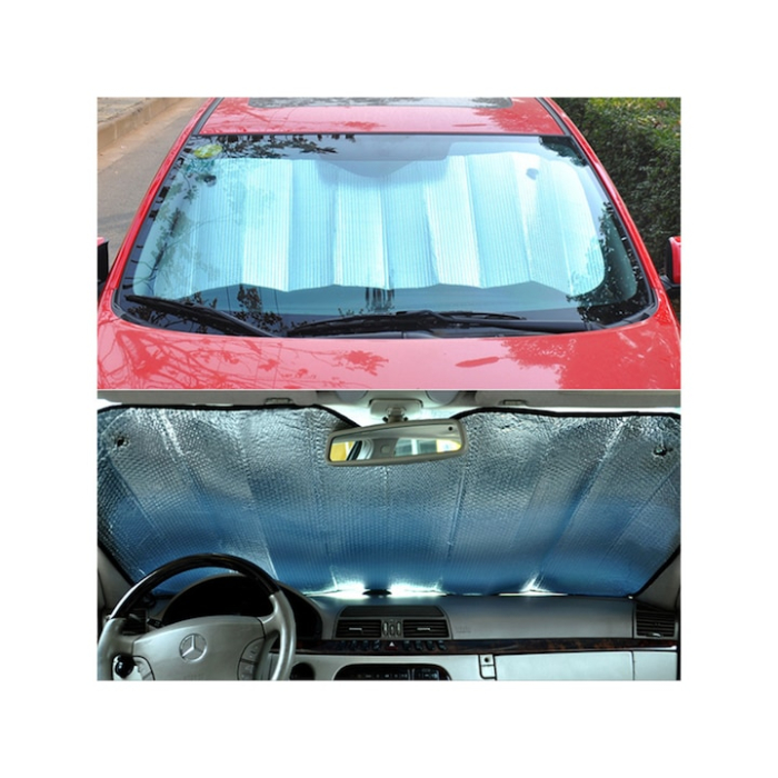Husa parasolar auto universala reflectorizanta pentru parbriz VarioShop®, protectie solara vara si anti-inghet iarna, material rezistent impermeabil, grosime 4 mm, dimensiune 130 x 60 cm [2]