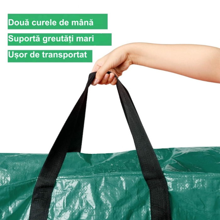 Husa pentru depozitarea bradului de Craciun VarioShop®, protectie impotriva prafului, murdariei, apei, cu manere, fermoar, usor de transportat, 165 x 75 x 37 cm, Verde [5]
