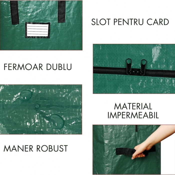 Husa pentru depozitarea bradului de Craciun VarioShop®, protectie impotriva prafului, murdariei, apei, cu manere, fermoar, usor de transportat, 165 x 75 x 37 cm, Verde [4]