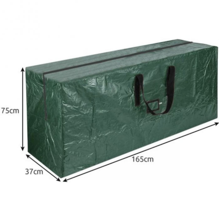 Husa pentru depozitarea bradului de Craciun VarioShop®, protectie impotriva prafului, murdariei, apei, cu manere, fermoar, usor de transportat, 165 x 75 x 37 cm, Verde [6]