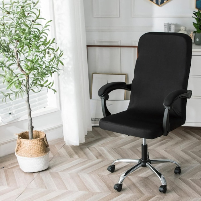 Husa pentru scaun de birou VarioShop®, universala, lavabila, inaltime spatar 80 cm, fermoar si banda elastica, 40 x 45 x 9 cm, Negru [10]