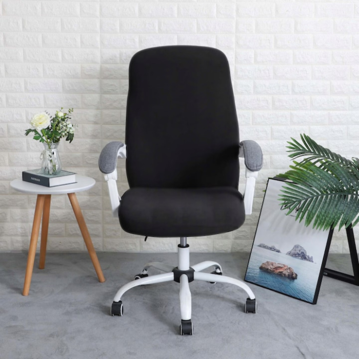 Husa pentru scaun de birou VarioShop®, universala, lavabila, inaltime spatar 80 cm, fermoar si banda elastica, 40 x 45 x 9 cm, Negru [12]