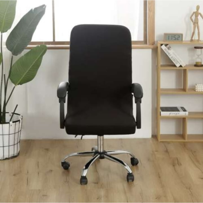 Husa pentru scaun de birou VarioShop®, universala, lavabila, inaltime spatar 80 cm, fermoar si banda elastica, 40 x 45 x 9 cm, Negru [11]
