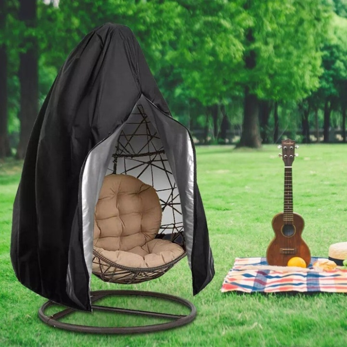 Husa pentru scaun de gradina VarioShop®, tip ou, impermeabila, rezistenta la UV, husa de depozitare, 168 × 115 cm, neagra [11]