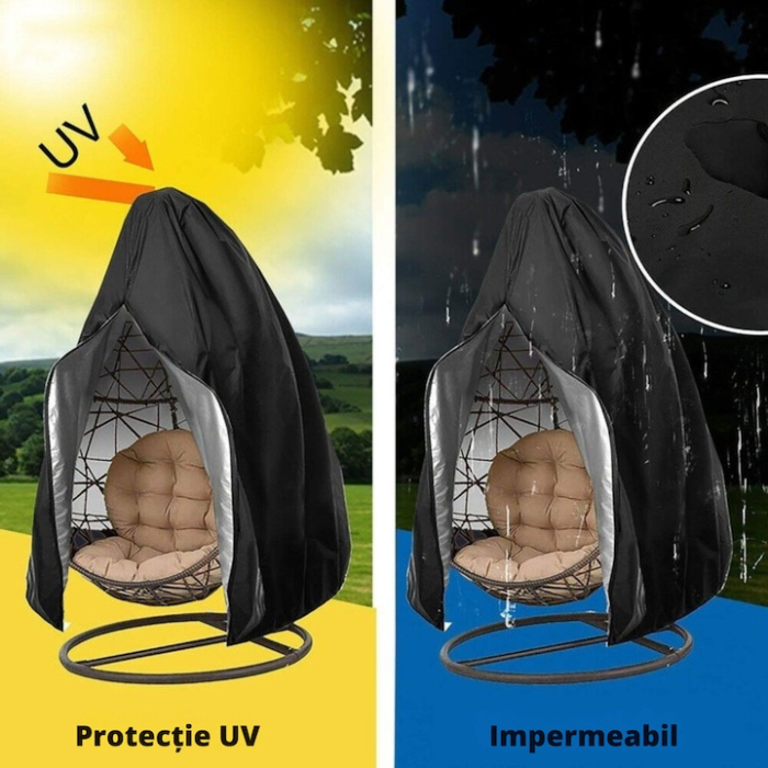 Husa pentru scaun de gradina VarioShop®, tip ou, impermeabila, rezistenta la UV, husa de depozitare, 168 × 115 cm, neagra [12]