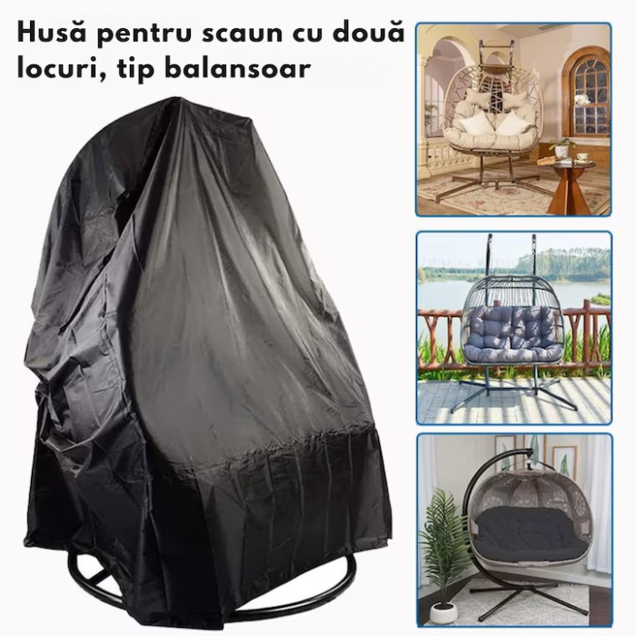 Husa pentru scaun de gradina VarioShop®, tip ou, impermeabila, rezistenta la UV, husa de depozitare, 168 × 115 cm, neagra [2]