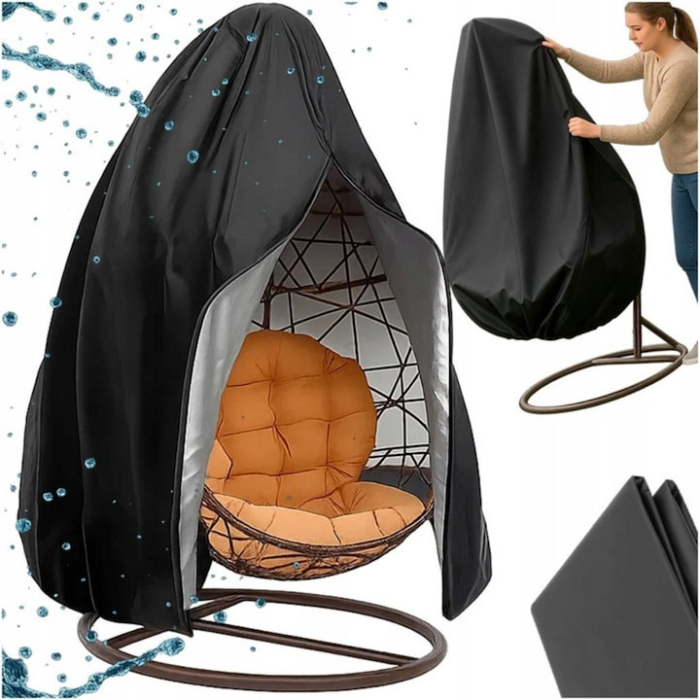 Husa pentru scaun de gradina VarioShop®, tip ou, impermeabila, rezistenta la UV, husa de depozitare, 168 × 115 cm, neagra [7]