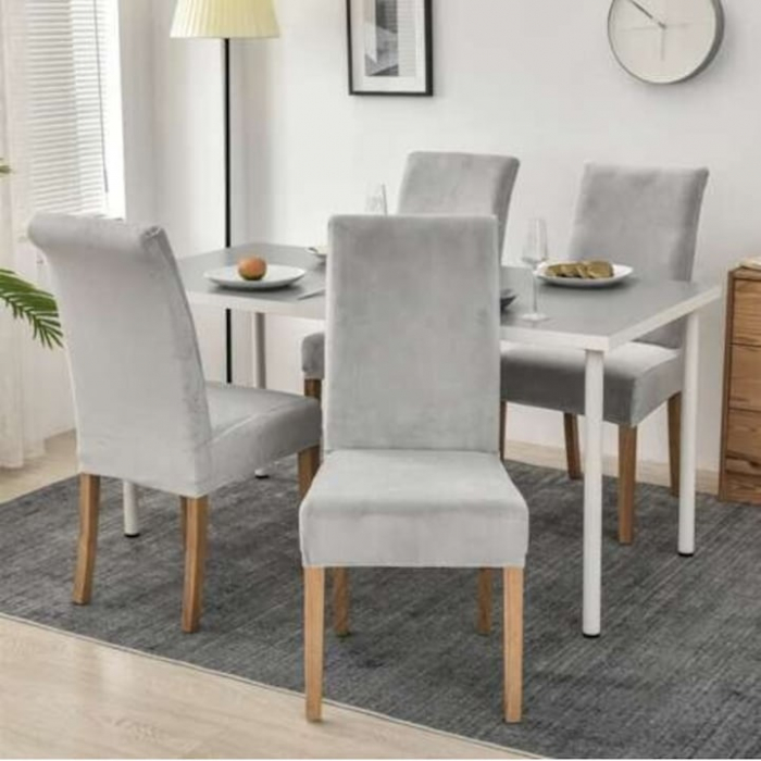 Husa pentru scaun VarioShop®, elastica universala, din catifea, gri [4]