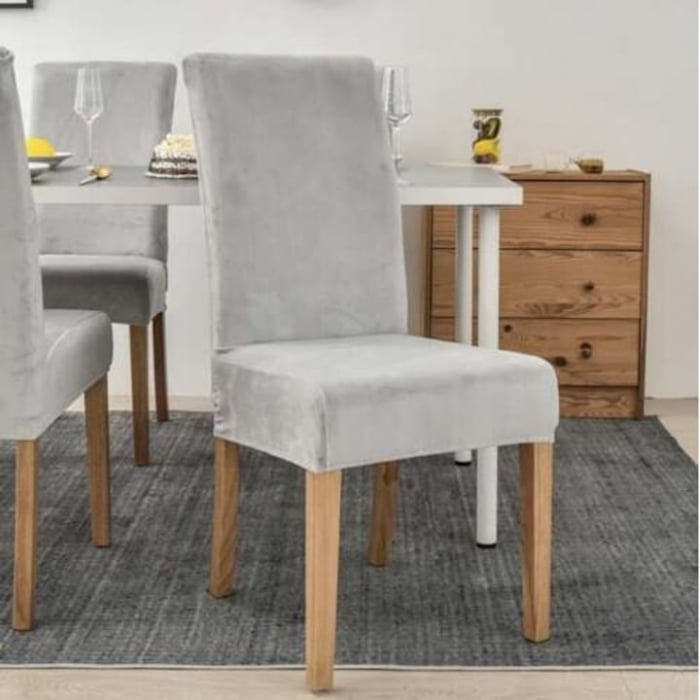 Husa pentru scaun VarioShop®, elastica universala, din catifea, gri [5]