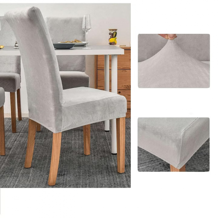 Husa pentru scaun VarioShop®, elastica universala, din catifea, gri [2]