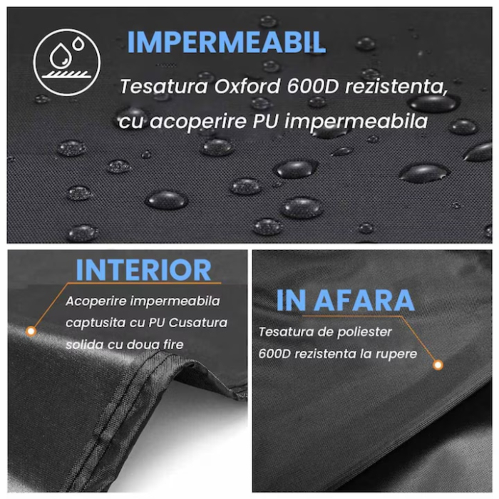 Husa protectie gratar VarioShop®, impermeabila, rezistenta la vant si ploaie, cu husa de transport, 145 x 117 x 61 cm, Negru [5]