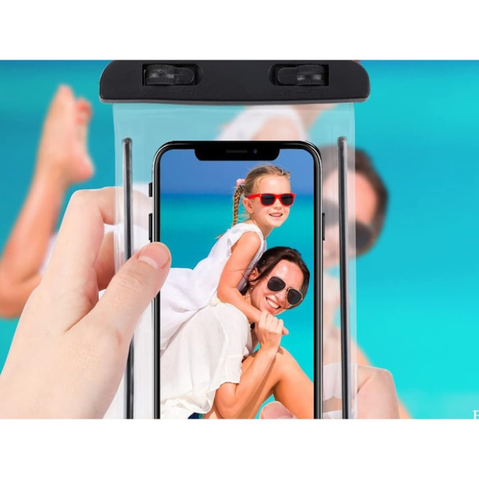 Husa telefon impermeabila universala VarioShop®, cu fereastra tactila dubla, sistem de siguranta, compatibila pana la 6.5", ideala pentru piscina, plaja, sporturi acvatice si drumetii, Negru [11]