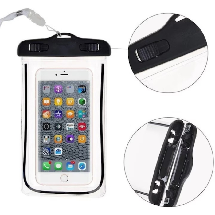 Husa telefon impermeabila universala VarioShop®, cu fereastra tactila dubla, sistem de siguranta, compatibila pana la 6.5", ideala pentru piscina, plaja, sporturi acvatice si drumetii, Negru [13]