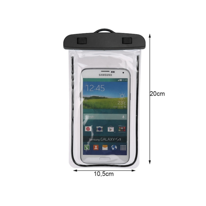 Husa telefon impermeabila universala VarioShop®, cu fereastra tactila dubla, sistem de siguranta, compatibila pana la 6.5", ideala pentru piscina, plaja, sporturi acvatice si drumetii, Negru [12]