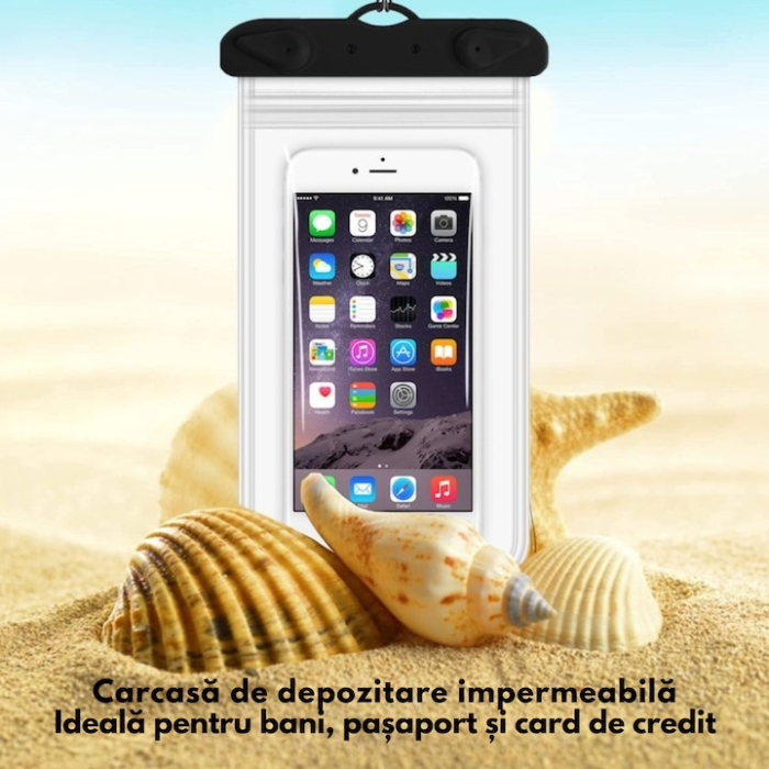 Husa telefon impermeabila universala VarioShop®, cu fereastra tactila dubla, sistem de siguranta, compatibila pana la 6.5", ideala pentru piscina, plaja, sporturi acvatice si drumetii, Negru [7]