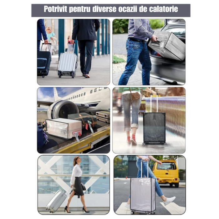 Husa Transparenta Impermeabila pentru Valiza VarioShop®, Protectie Completa din PVC Rezistent, cu Fixare pe Scai, Potrivita pentru Valize Medii, 67x47x33 cm [6]