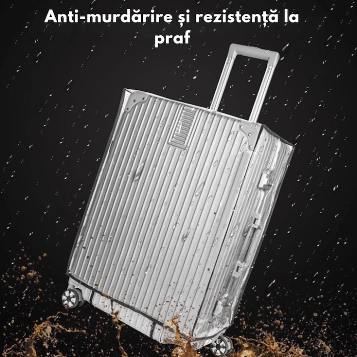 Husa Transparenta Impermeabila pentru Valiza VarioShop®, Protectie Completa din PVC Rezistent, cu Fixare pe Scai, Potrivita pentru Valize Medii, 67x47x33 cm [5]