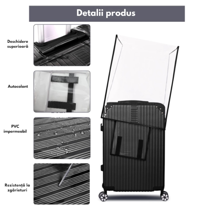 Husa Transparenta Impermeabila pentru Valiza VarioShop®, Protectie Completa din PVC Rezistent, cu Fixare pe Scai, Potrivita pentru Valize Medii, 67x47x33 cm [4]