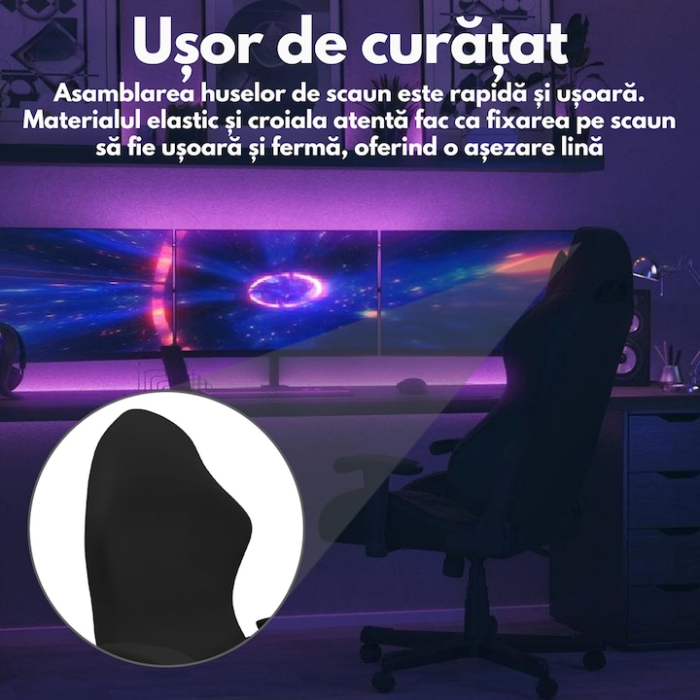 Husa universala pentru scaun de gaming si birou VarioShop®, material elastic si moale, montaj rapid, lavabila la masina, protectie impotriva murdariei si uzurii, Negru [3]