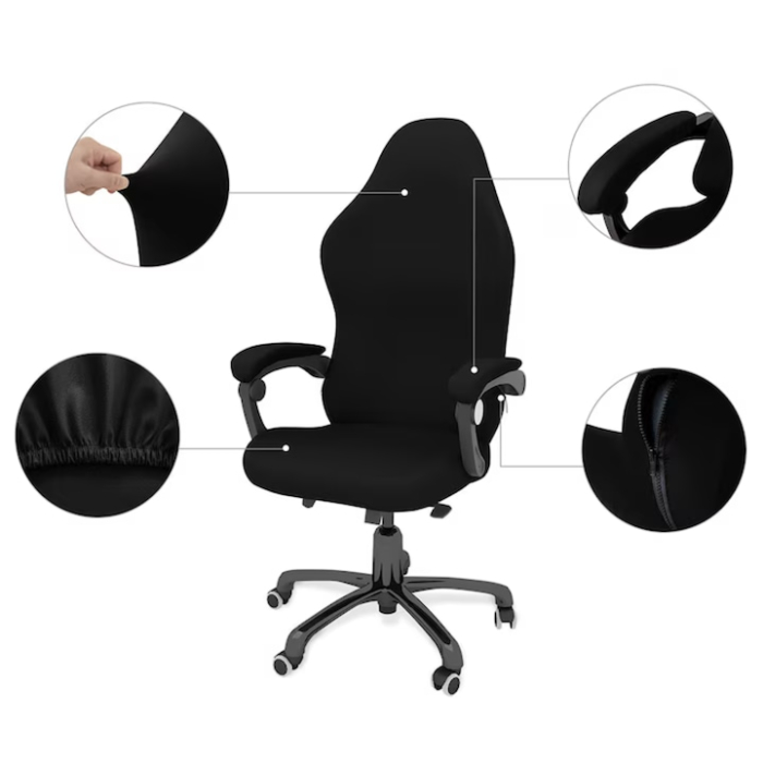 Husa universala pentru scaun de gaming si birou VarioShop®, material elastic si moale, montaj rapid, lavabila la masina, protectie impotriva murdariei si uzurii, Negru [6]