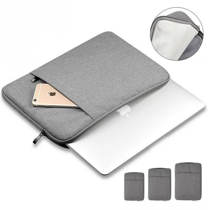 Husa Universala VarioShop®, pentru Laptop 14.2 inch, cu Burete Antisoc, Rezistena la Apa, Compatibila laptop Apple MacBook Air, MacBook Pro Touch Bar, Asus, Acer, Dell, Huawei, 35 x 2 x 24 cm, Gri [16]