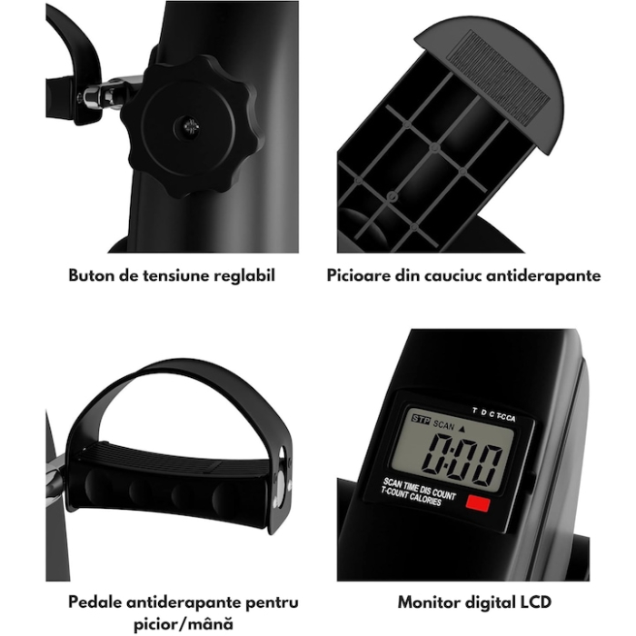 Bicicleta de reabilitare 2in1 VarioShop®, pentru brate si picioare, cu computer LCD, rezistenta reglabila si design compact, ideala pentru recuperare, intarirea musculaturii, Negru [4]