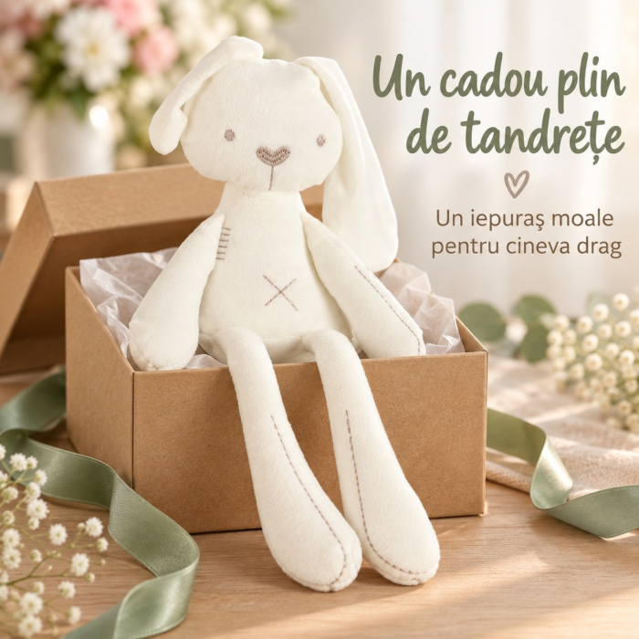 Iepuras de plus VarioShop®, urechi lungi, jucarie ideala pentru copii 2 ani+, 54 cm, alb [7]