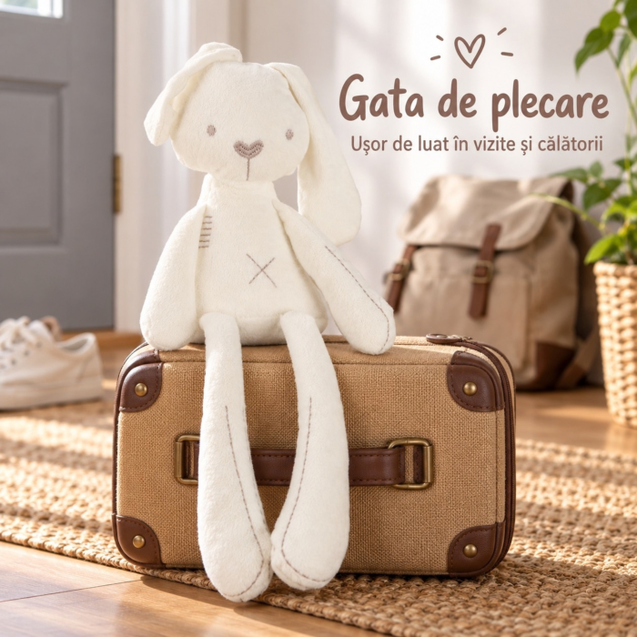 Iepuras de plus VarioShop®, urechi lungi, jucarie ideala pentru copii 2 ani+, 54 cm, alb [5]