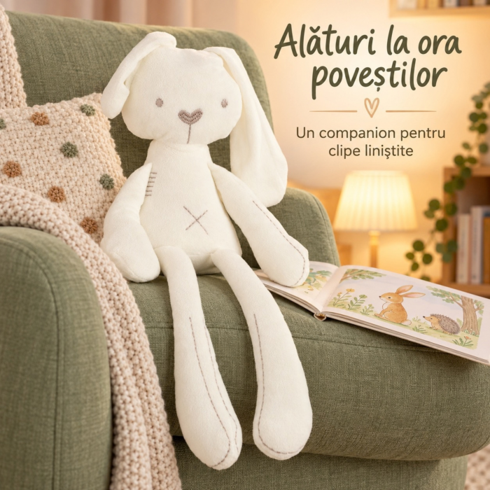 Iepuras de plus VarioShop®, urechi lungi, jucarie ideala pentru copii 2 ani+, 54 cm, alb [6]