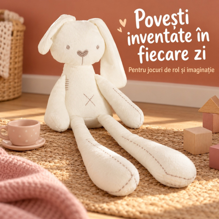 Iepuras de plus VarioShop®, urechi lungi, jucarie ideala pentru copii 2 ani+, 54 cm, alb [8]