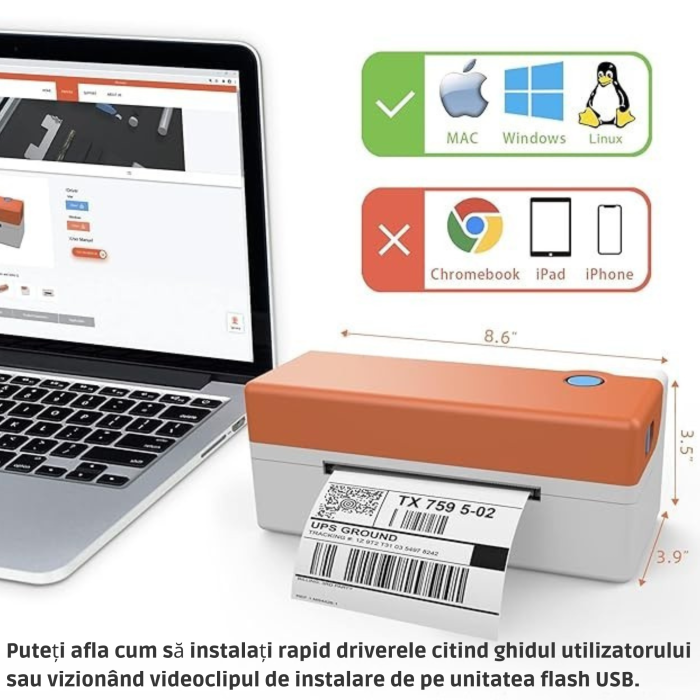 Imprimanta termica pentru etichete VarioShop®, 150 mm/s, 203 DPI, USB, compatibila Windows, Mac si Linux, pentru AWB, coduri de bare si etichete expediere, neagra [3]