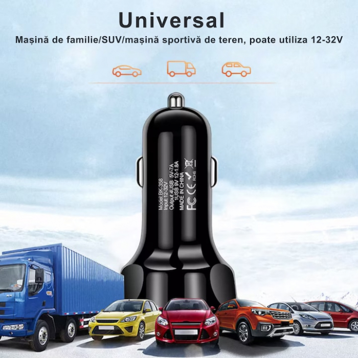 Incarcator Auto VarioShop®, Fast Charge QC3.0/PD, 4 porturi USB, Amperaj/Porturi, Protectie Suprasarcina, Incalzire, Voltaj 12-32V, Material Ignifug, Compatibil Android/Apple, Negru [9]
