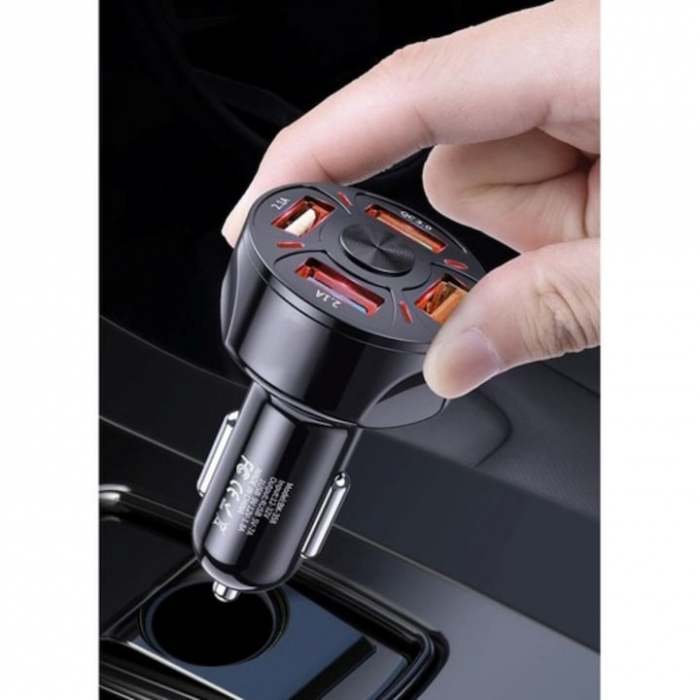 Incarcator Auto VarioShop®, Fast Charge QC3.0/PD, 4 porturi USB, Amperaj/Porturi, Protectie Suprasarcina, Incalzire, Voltaj 12-32V, Material Ignifug, Compatibil Android/Apple, Negru [6]