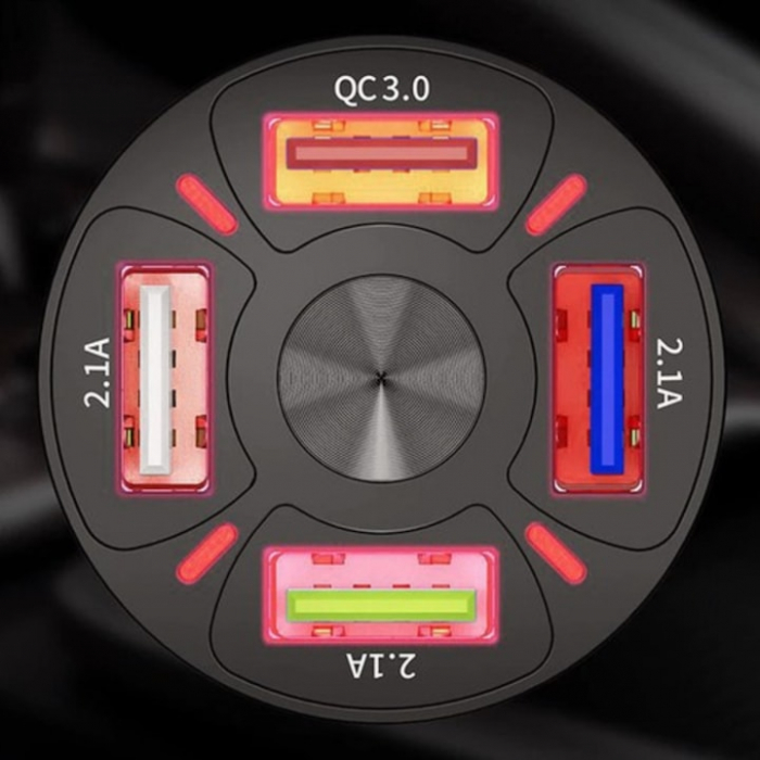 Incarcator Auto VarioShop®, Fast Charge QC3.0/PD, 4 porturi USB, Amperaj/Porturi, Protectie Suprasarcina, Incalzire, Voltaj 12-32V, Material Ignifug, Compatibil Android/Apple, Negru [8]