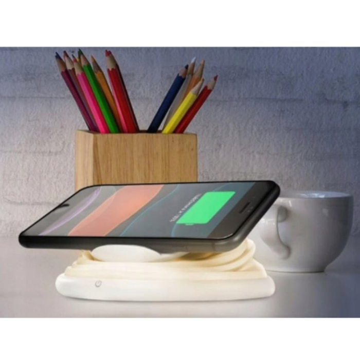 Incarcator fara fir VarioShop®, QI Fast Charging, pliabil cu stand, protectie supraincarcare, indicator LED, lampa de veghe incorporata, 10 W, Alb [3]