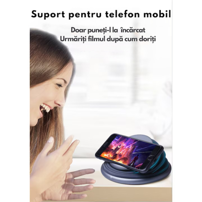 Incarcator fara fir VarioShop®, QI Fast Charging, pliabil cu stand, protectie supraincarcare, indicator LED, lampa de veghe incorporata, 10 W, Gri [7]