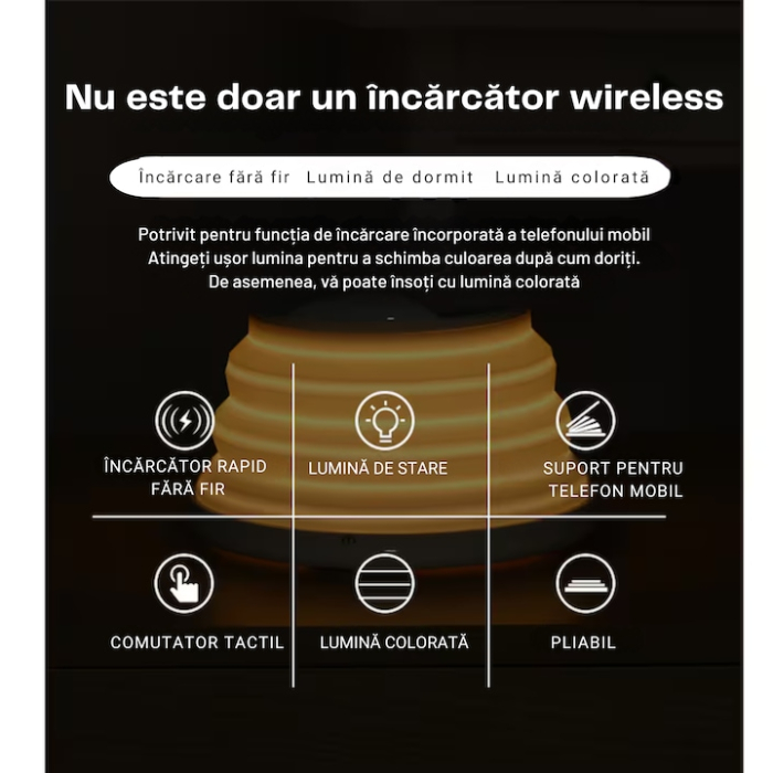 Incarcator fara fir VarioShop®, QI Fast Charging, pliabil cu stand, protectie supraincarcare, indicator LED, lampa de veghe incorporata, 10 W, Gri [6]