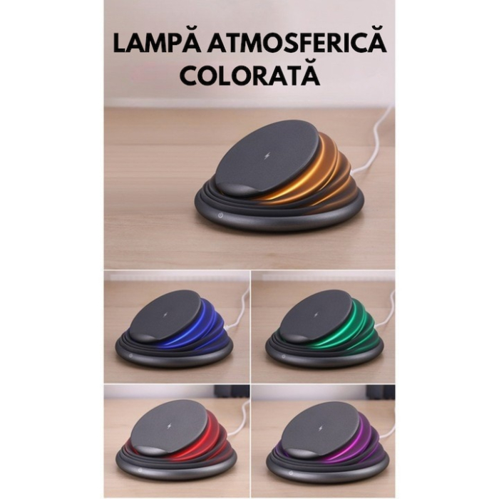 Incarcator fara fir VarioShop®, QI Fast Charging, pliabil cu stand, protectie supraincarcare, indicator LED, lampa de veghe incorporata, 10 W, Gri [3]