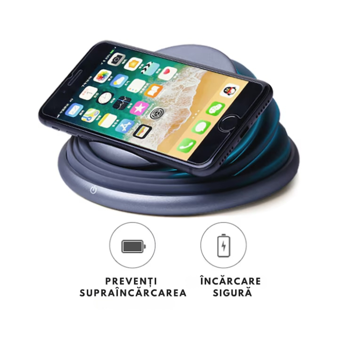 Incarcator fara fir VarioShop®, QI Fast Charging, pliabil cu stand, protectie supraincarcare, indicator LED, lampa de veghe incorporata, 10 W, Gri [8]