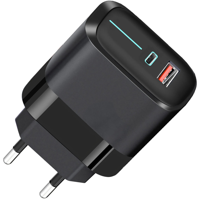 Incarcator rapid 3 in 1 VarioShop®, pentru telefon, tableta si casti, porturi USB si Type-C, cablu inclus, 20W, negru [7]