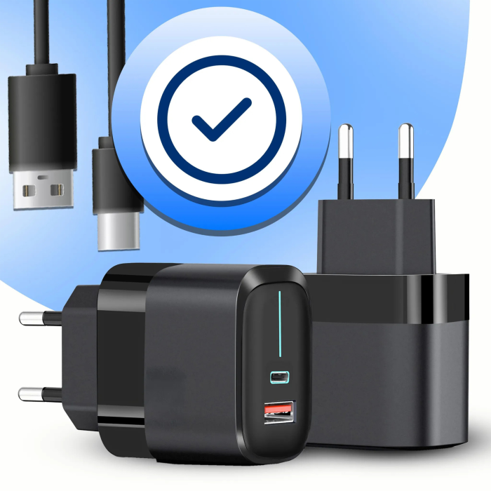 Incarcator rapid 3 in 1 VarioShop®, pentru telefon, tableta si casti, porturi USB si Type-C, cablu inclus, 20W, negru [5]