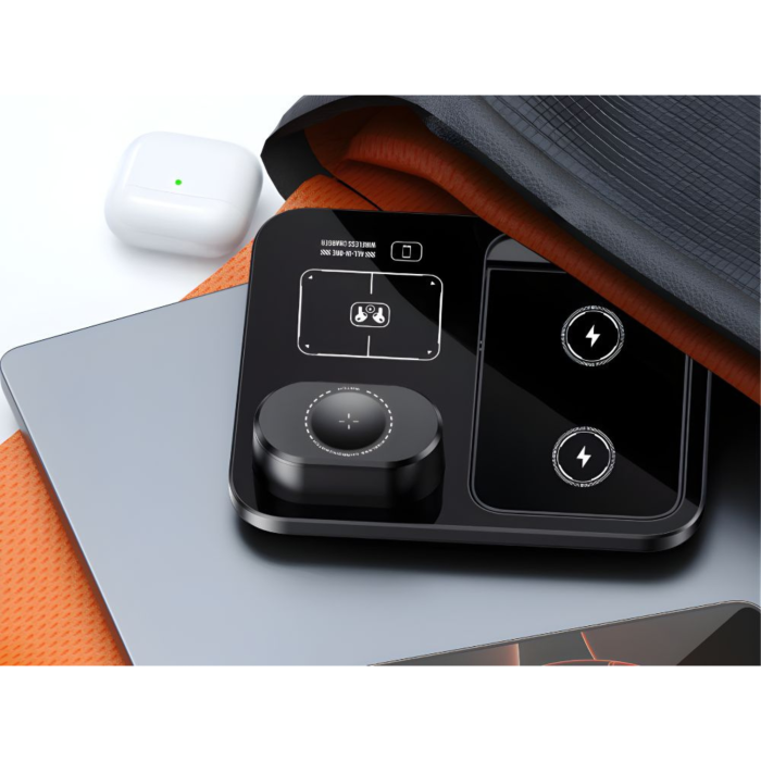 Incarcator wireless 3 in 1 VarioShop®, incarcare rapida 15W, compatibil telefon, smartwatch si casti wireless, tehnologie Qi, QC 3.0, alimentare USB, negru [2]