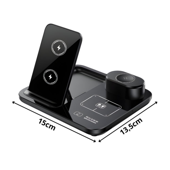 Incarcator wireless 3 in 1 VarioShop®, incarcare rapida 15W, compatibil telefon, smartwatch si casti wireless, tehnologie Qi, QC 3.0, alimentare USB, negru [8]